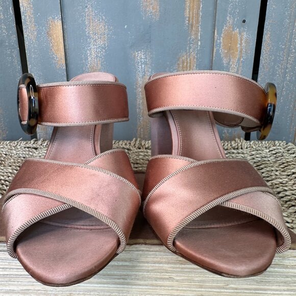 Tabitha Simmons For Johanna Ortiz Reyner Buckled Satin Block Heel Rose Sz 7 1/2 - Picture 5 of 16